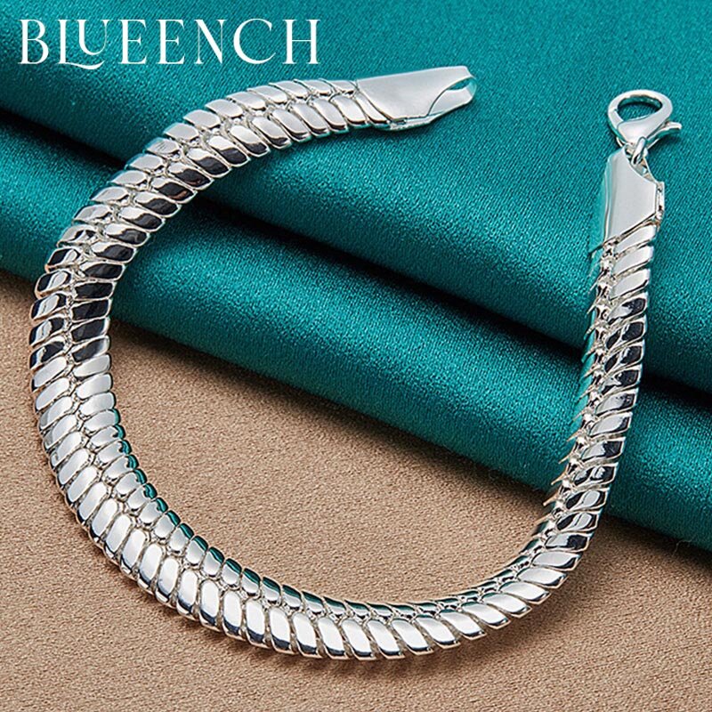 Blueench-pulsera gruesa de hueso de serpiente para hombre y mujer, de Plata de Ley 925, joyería de tendencia con personalidad