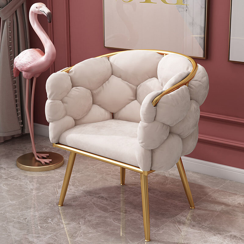 Silla de maquillaje nórdica para el hogar, muebles de diseño moderno de terciopelo rosa, sillón de ocio para sala de estar, tocador de dormitorio de lujo, sillas suaves