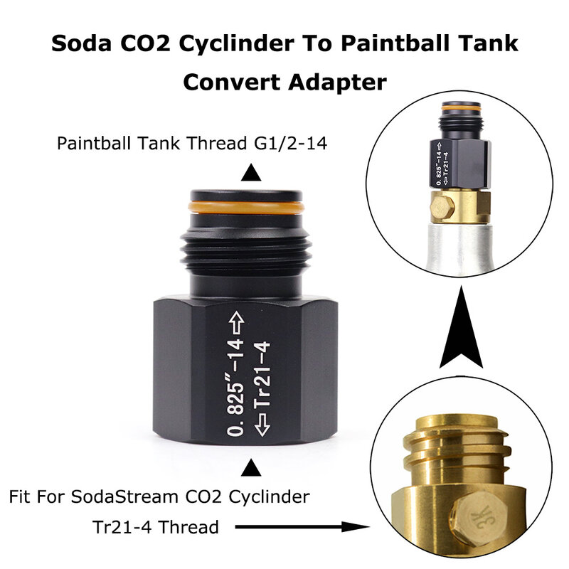 Adaptador de conversión de cilindro de CO2 de Soda (rosca TR21-4) a cilindro de Paintball (rosca G1/2-14)