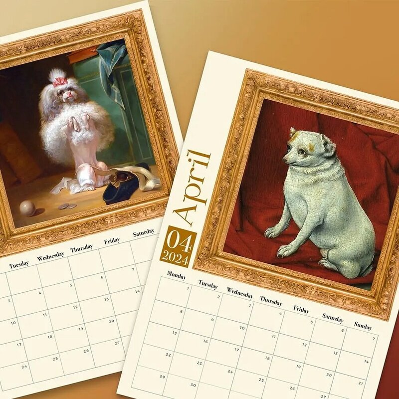 2024 średniowieczny kalendarz dla psów dziwny kalendarz dla psów zabawny prezenty na nowy rok kalendarz ścienny do dekoracji domu