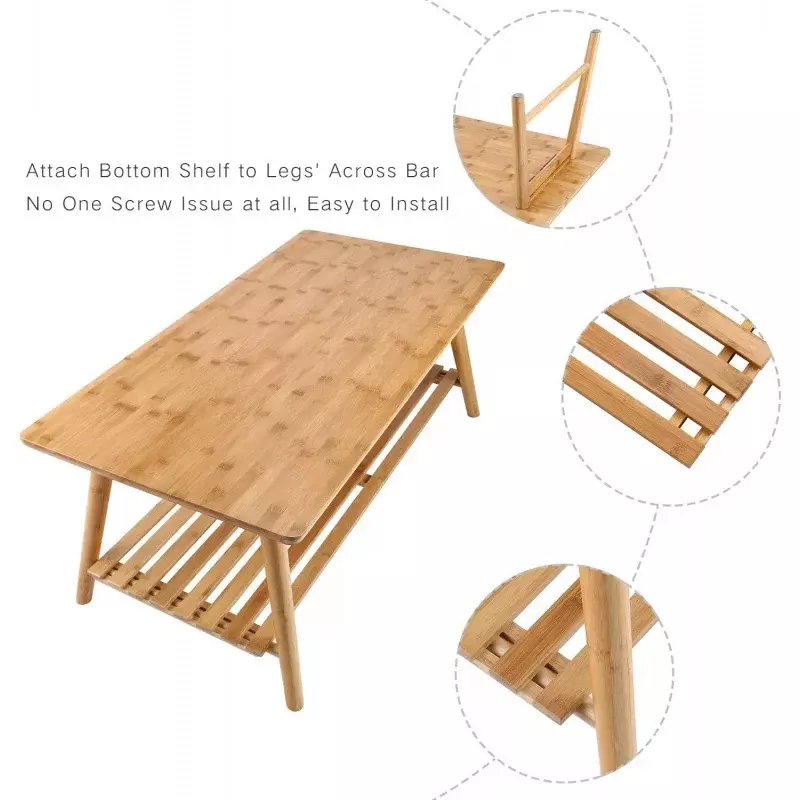Nnewvante-折りたたみ式竹製コーヒーテーブル,ミッドセンチュリーデスク,オープン収納棚付き,リビングルーム用センターテーブル