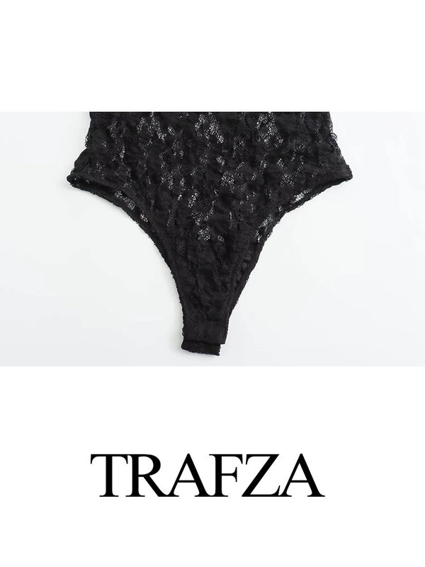 TRAFZA-trajes de encaje para mujer, bodys ajustados ahuecados de manga larga + Leggings largos de cintura elástica, tendencia de verano, 2023