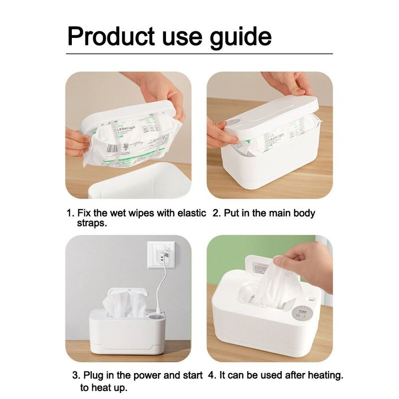 Aquecedor de bebê resistente a arranhões com temperatura do termostato, Wet Wipes Dispenser, Aquecedor para manter os toalhetes quentes, USB