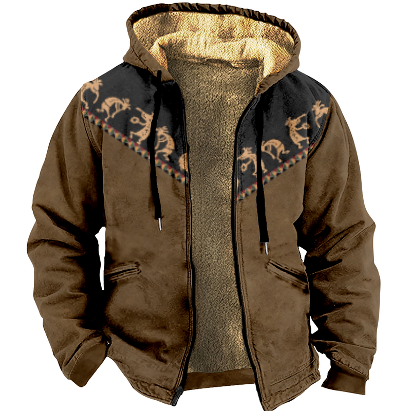 男性と女性のためのヴィンテージオイルプリントの暖かいジャケット,厚い衣服,ストリートウェア,冬