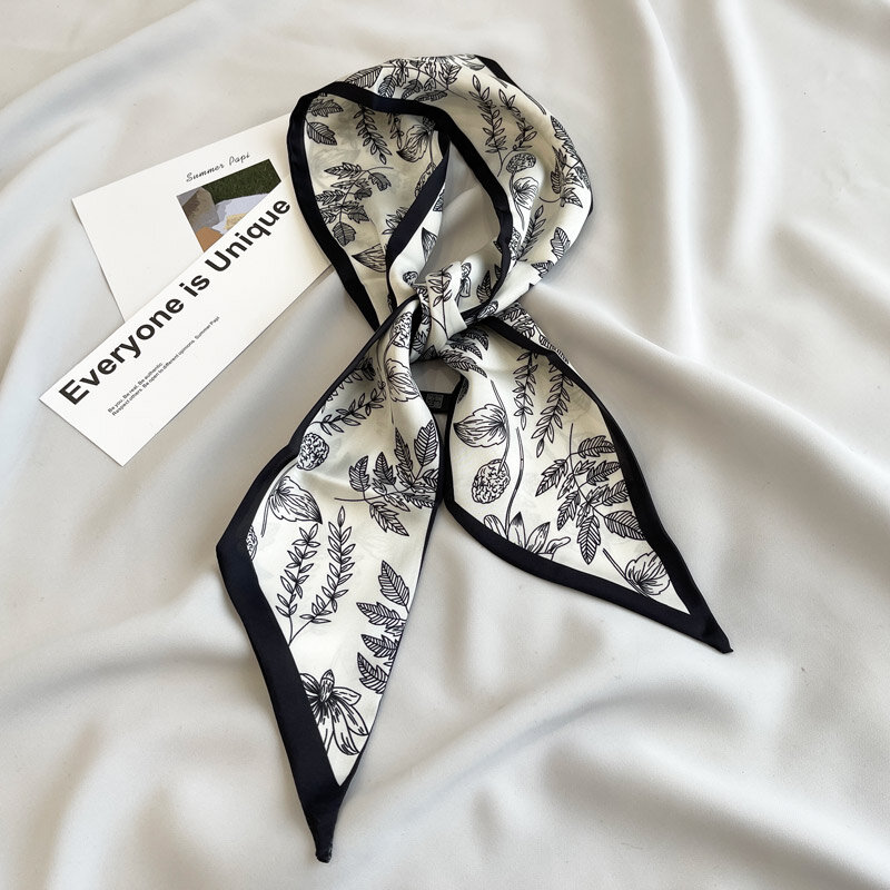 Spring And Autumn Plant Pattern Narrow Silk Scarf Small Long Female Original Scarf Style Multi-functional Headband Summe