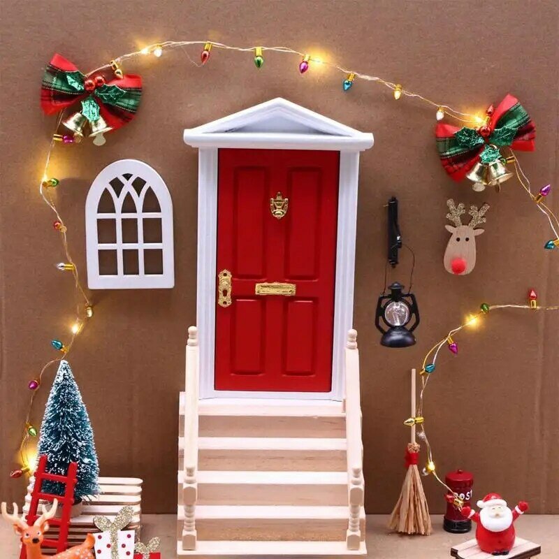 Porta gnomo di natale porta in legno Mini porta casa delle bambole porta elfo in miniatura decorativa casa delle bambole porta elfo in miniatura finta Playset per