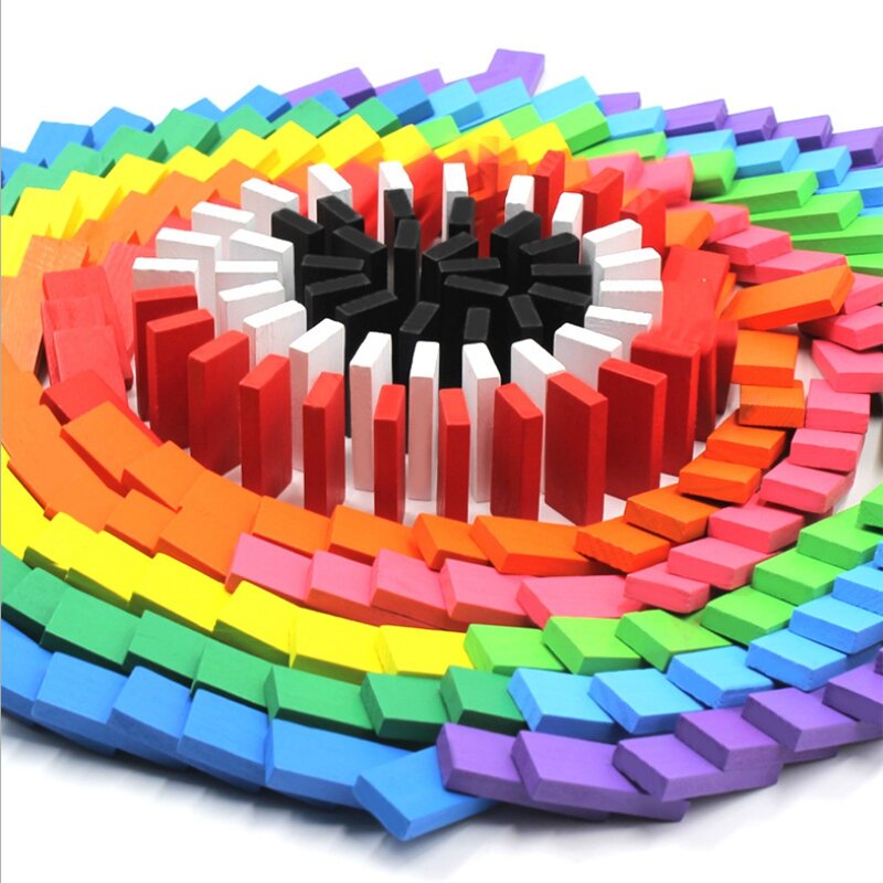 300 Pcs Children's Color Classification Rainbow Wood Domino Building Block Kit Early Game Children's Educational Toys