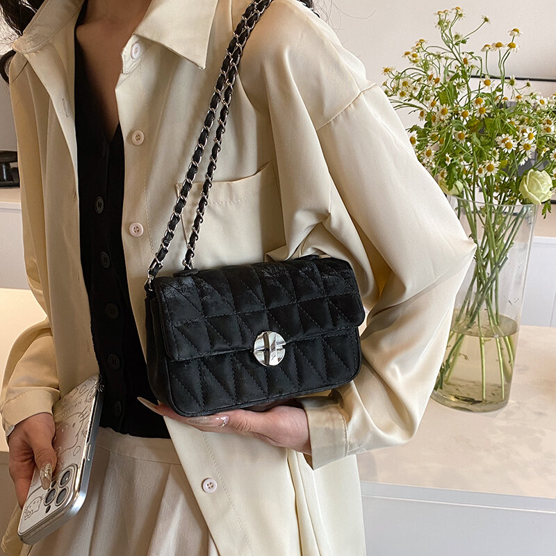 Klasyczna torba boczna na ramię dla kobiet z łańcuszkami torby klapowe torba Crossbody damska modna prosty projektant torebka