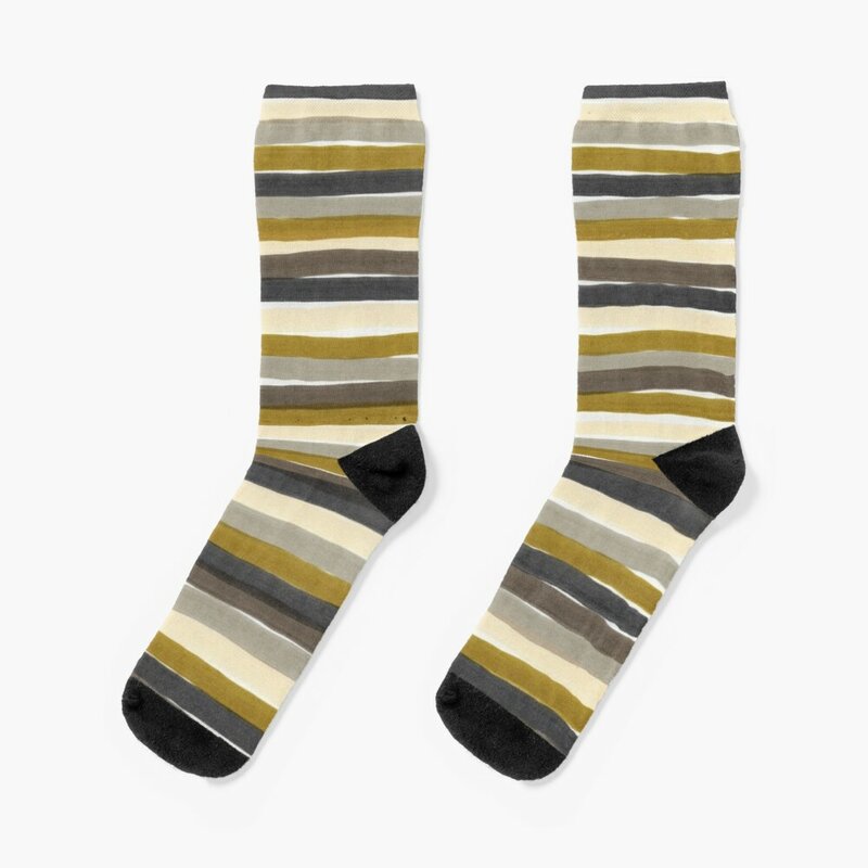 camouflage colors striped pattern - horizontal brown and green stripes Socks Sock High Women