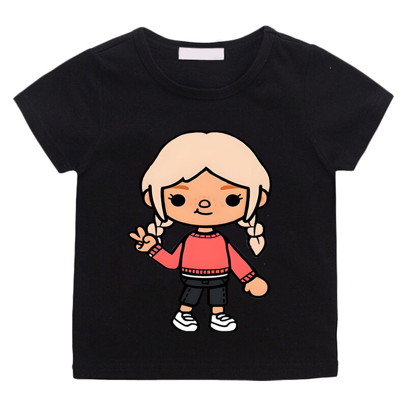 トッカライフワールド漫画幼児プリントTシャツ、キッズアニメTシャツ、面白い原宿トップス、半袖、マンガサマー、男の子、女の子、子供