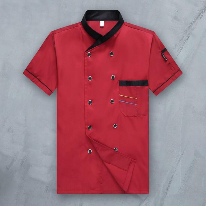Camisa do chef botões de bolso de remendo duplo-breasted manga curta cozinhar restaurante unisex mais tamanho uniforme chef restaurante vestuário