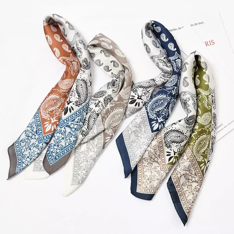 70cm Mode Paisley Print Tuch Haar Schal Für Frauen Silk Satin Stirnband Hijab Schals Weibliche Square Neck Schals Für damen