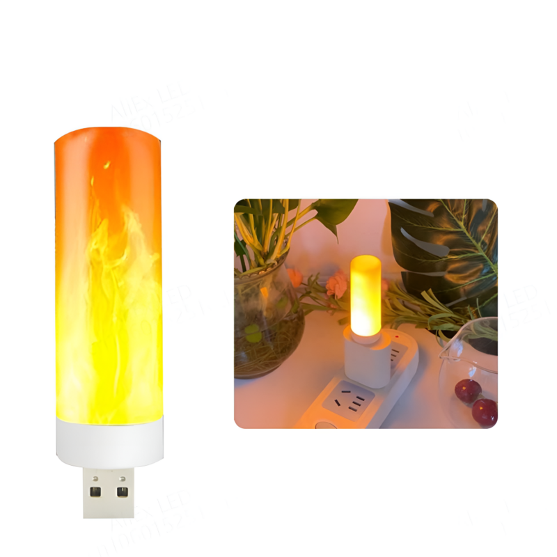 USB LED Atmosphere Light Flame Flashing Candle Lights Book Lamp for Power Bank Camping Lighting Cigarette Lighter Effect Light