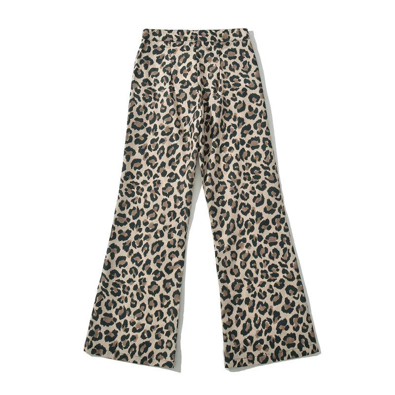Keyanketian 2024กางเกงขาตรงพิมพ์ลายเสือดาวสำหรับผู้หญิงกางเกงขายาวสำหรับผู้หญิงบางเอวสูงมีซิปสไตล์วินเทจ