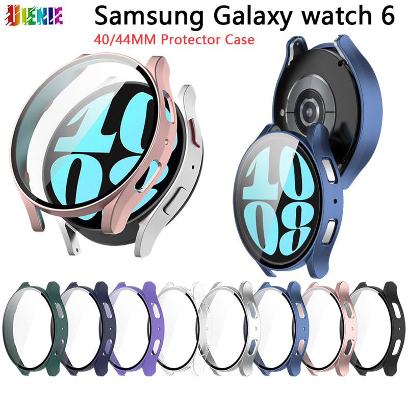 Uienie Beschermhoes + Glas Voor Samsung Galaxy Watch 6 40Mm 44Mm Verguld Rondom Schermbeschermer Shell Bumperhoes Accessor