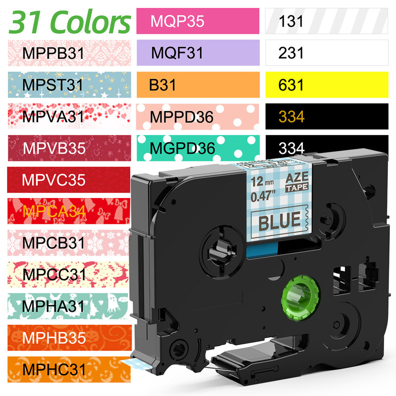Cinta de etiquetas con patrón de 12mm, Compatible con Brother P touch Label Maker PT-D200, 12mm, negro sobre blanco, tze-231 para PTH110, PTP300BT