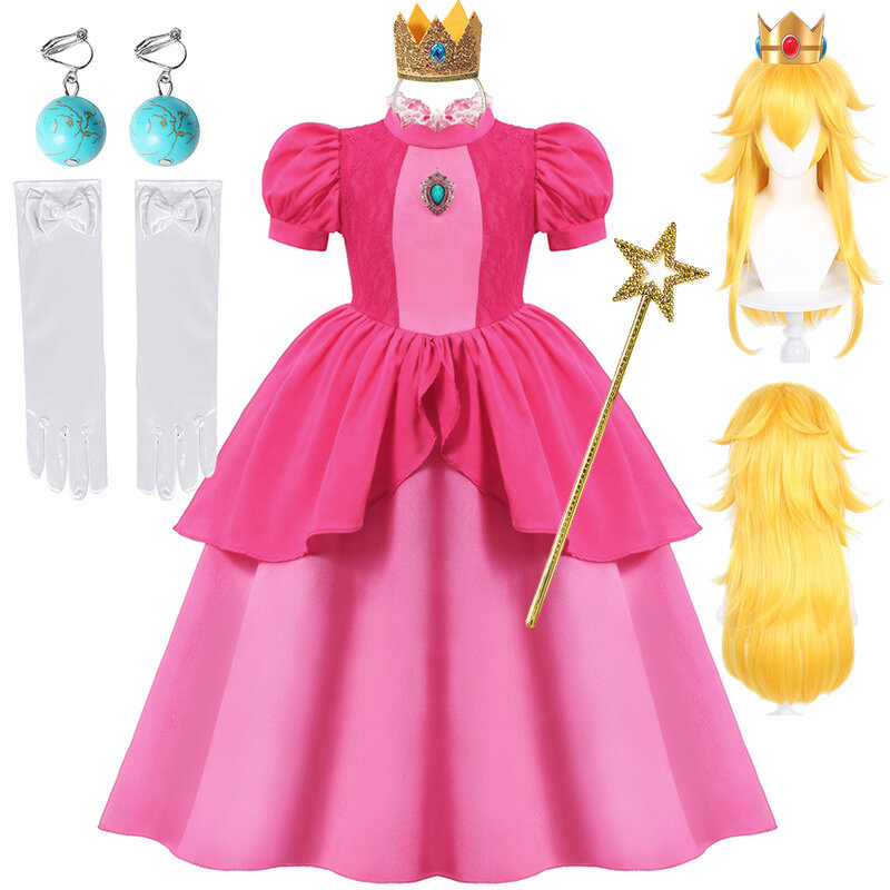 Vestido de princesa de melocotón para niña, disfraz de Cosplay para niños, trajes de actuación de escenario para niños, ropa de fiesta de cumpleaños de fantasía de carnaval, 2024