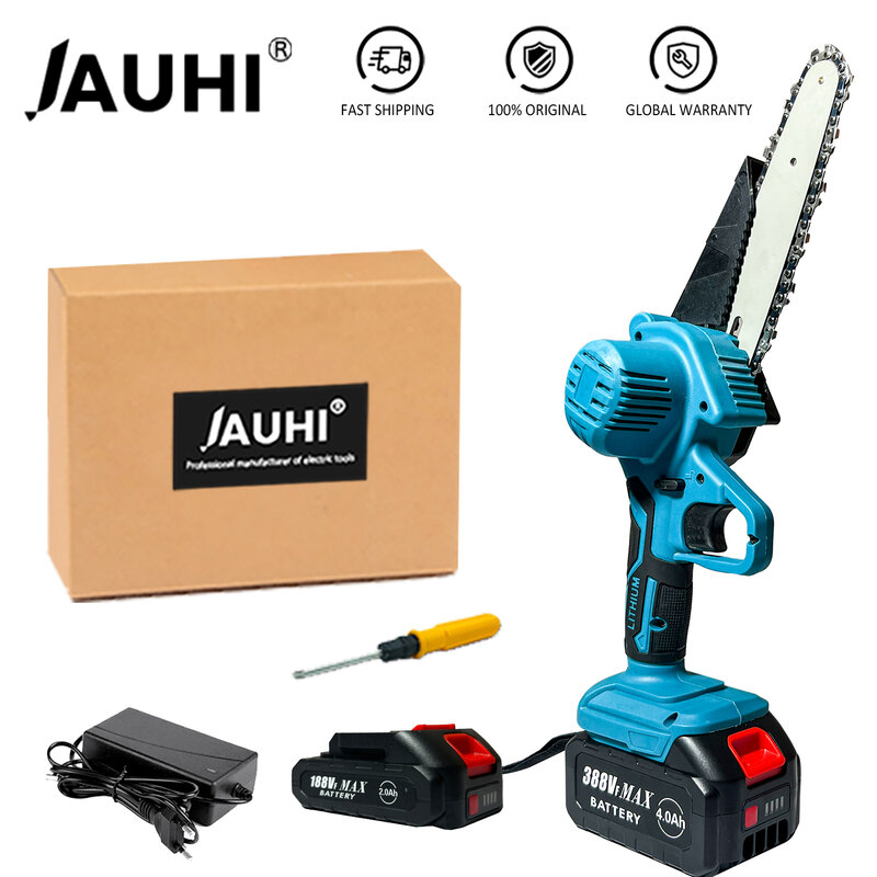 JAUHI-Motosserra elétrica recarregável, ferramentas elétricas para madeira sem fio, Bateria Makita 18V, 3500W, 6 ", 40000RPM