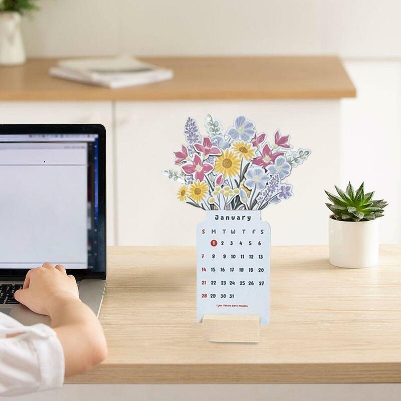 Calendario de escritorio Floral para oficina, adorno de mesa creativo, planificador mensual, regalo de Festival de Año Nuevo, 2024