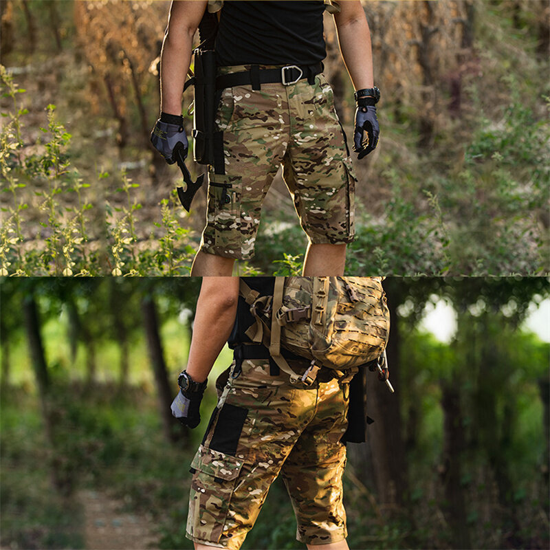 Shorts táticos camuflados masculinos, calça casual respirável, resistente ao desgaste militar, shorts de carga impermeáveis, calças de corrida ao ar livre, verão
