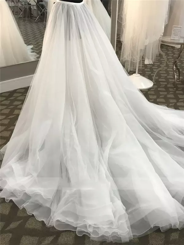 Falda desmontable para vestido de novia, cola de tul de 4 capas, abertura frontal, tren extraíble, accesorios de boda personalizados