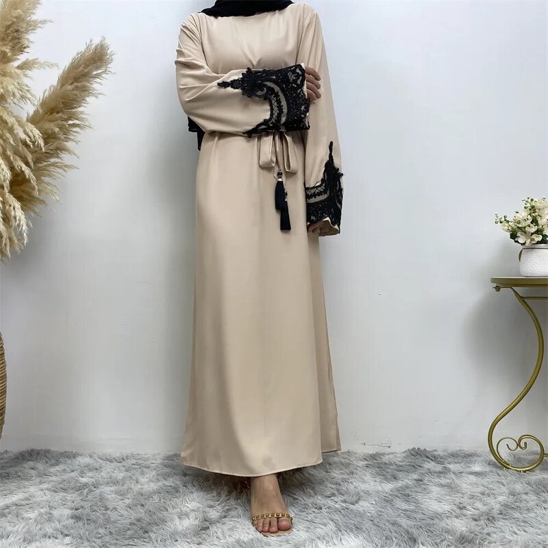 Islamico turchia Dubai abaya pizzo manica lunga abito da sera per le donne moda musulmana Jalabiya Robes Casual Maxi Dress Femme