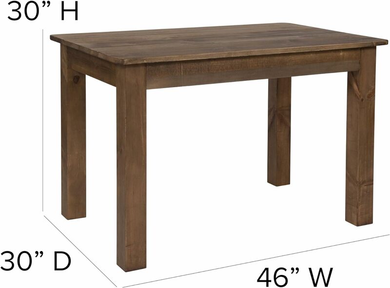 Rustikaler Massivholz-Esstisch, Küchentisch mit quadratischen Beinen, Esstisch aus Bauernhaus, rustikales Finish für den Innen-oder Außenbereich