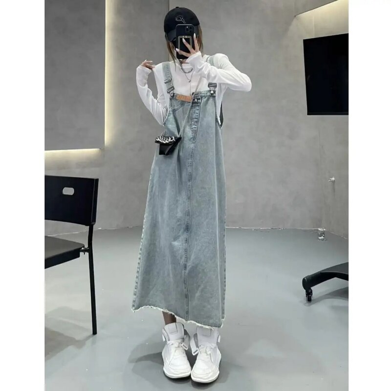 Denim Jumpsuit 2024 Summer New Korean Version Fashionable Loose Fitting High Waisted Slimming Camisole Dress for Women