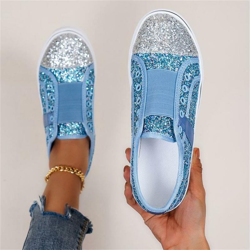 Women's Bling Sneakers 2024 Spring Stylish Ladies Low Top Slip On Comfy Casual Canvas Shoes Mix Colors Female Sport Flats 35-43