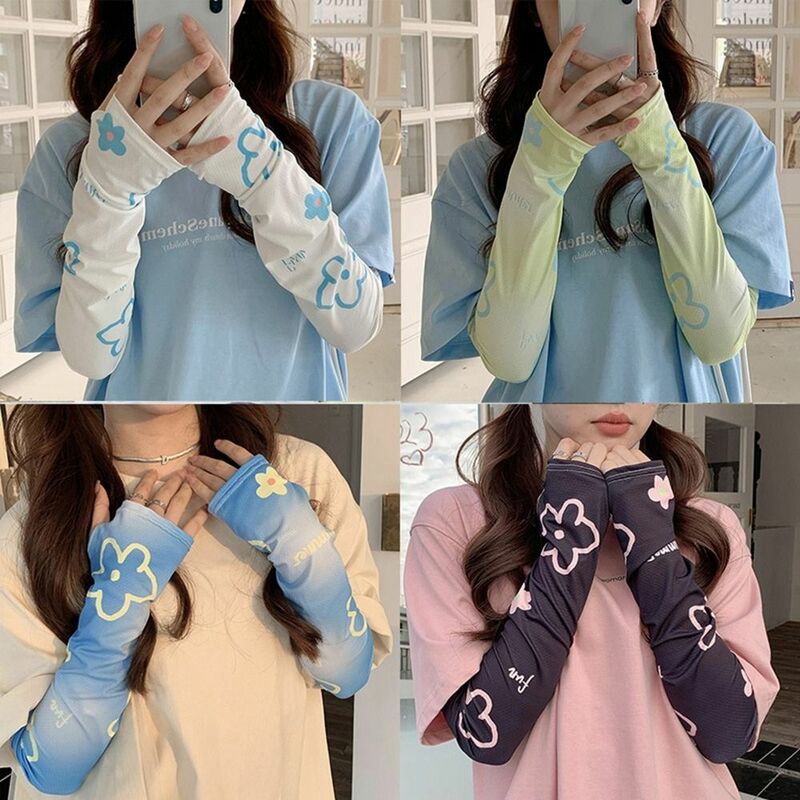 Elastic Flower For Women Printing For Girl Long Sleeves Sunscreen Cooling Sleeves Arm Sleeves Ice Silk Sleeve Sun Protection