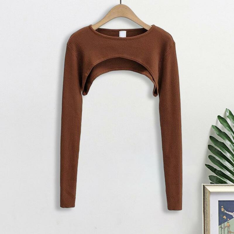 Soft Women Top Lady Knitted Top Stylish Women's Long Sleeve Crop Top with Matching Cover-up Soft Knitted T-shirt Round Neck