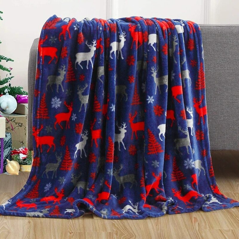 Cobertor de veludo confortável com estampas natalinas, cobertor super macio de lã quente e aconchegante para cama de inverno, sofá e presente