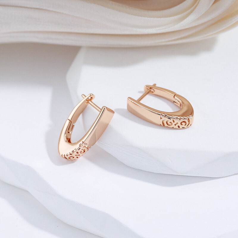 SYOUJYO New Fashion 585 Rose Gold Color Hoop Earrings For Women Vintage Glossy Bride Wedding Fine Jewelry Luxury English Earring