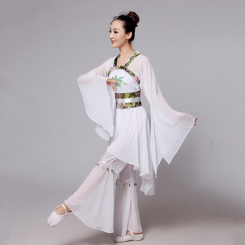 클래식 워터 슬리브 다크 의류 전통 양코 의상 중국 스타일 Hanfu 댄스 의상, 국가 팬 댄스 복장