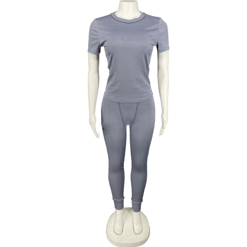 캐쥬얼 여성용 운동복 2 피스 세트, 니트 골지, 단색 바디콘 스포츠복, 여성 복장