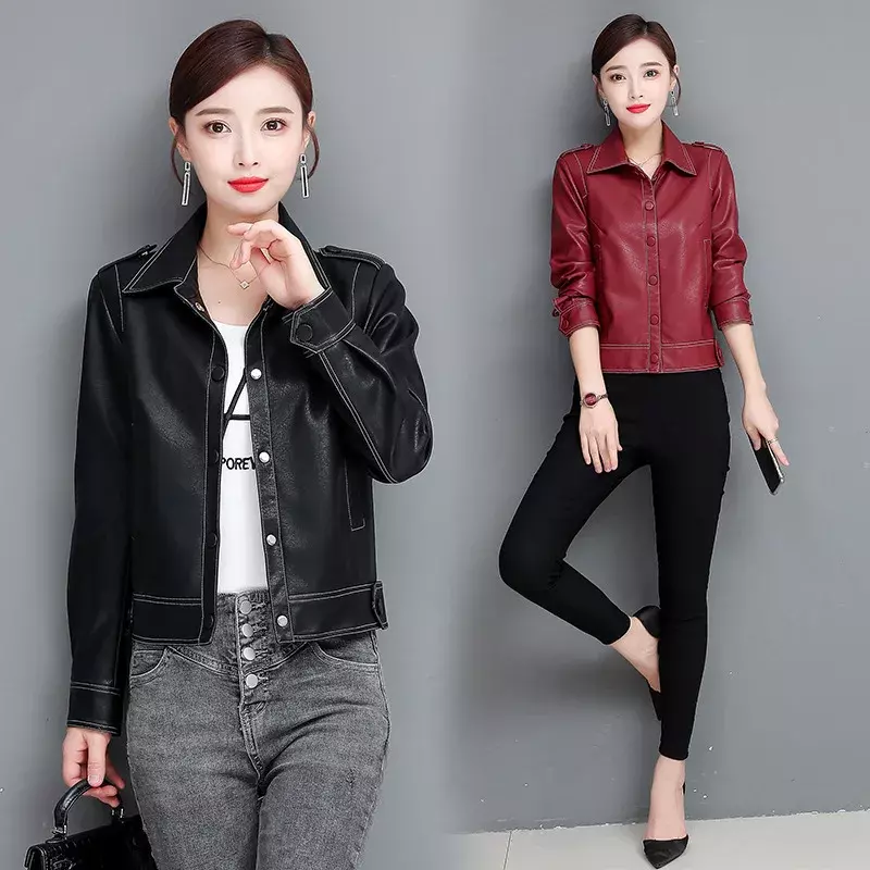 Women's Black Coat 23 Short Elegant Leather Jacket Women Clothes Spring Fall Korean Fashion Coats Female Single Breasted Abrigos