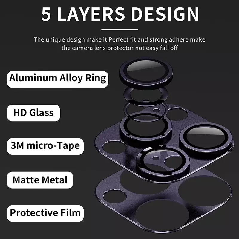 Protecteur d'objectif d'appareil photo en métal, verre pour iPhone 13 12 11 14 Pro Max, film de protection d'objectif arrière HD pour iPhone 12 Mini 15 Pro 14 Plus