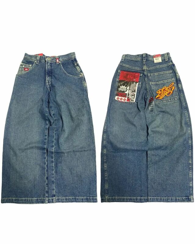 Vintage Harajuku Hip Hop JNCO Jeans baru Y2K huruf bordir Baggy Jeans celana Denim pria wanita Goth celana panjang lebar pinggang tinggi
