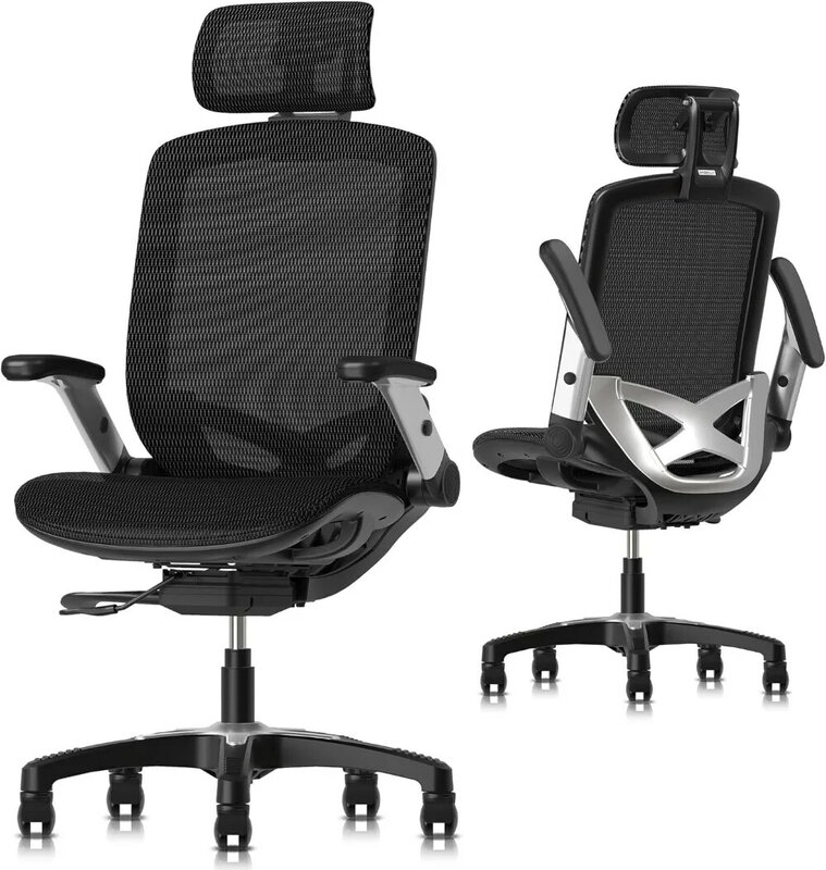 GABRYLLY-Cadeira ergonômica de escritório Mesh, cadeira de mesa com encosto alto com assento deslizante, braço ajustável e encosto de cabeça 2D