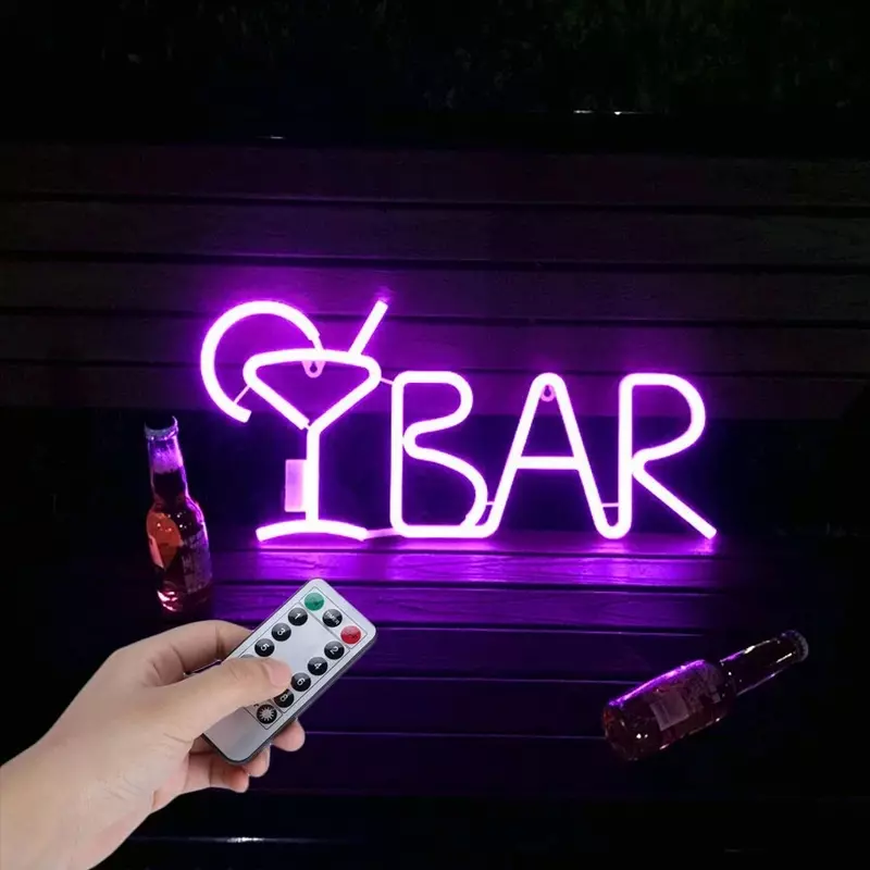 BAR Neon Sign Light LED Juice Letter Neon Lamp Tube With Remote Contral For Bar KTV Snack Shop Christmas Wall Decor 57x26cm