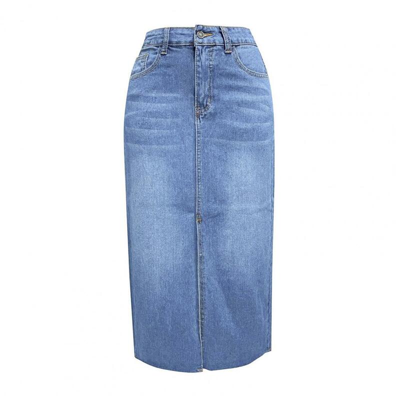 Трапециевидная джинсовая юбка, Модная Джинсовая юбка с завышенной талией и карманами спереди, Женская трапециевидная юбка миди для лета, уличная мода