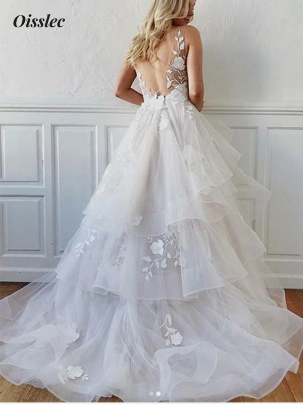 Oisslec-Robe de mariée en dentelle avec appliques, robe de demoiselle d'honneur, volants, robe de Rhmulticouche, luxe, robe de soirée personnalisée