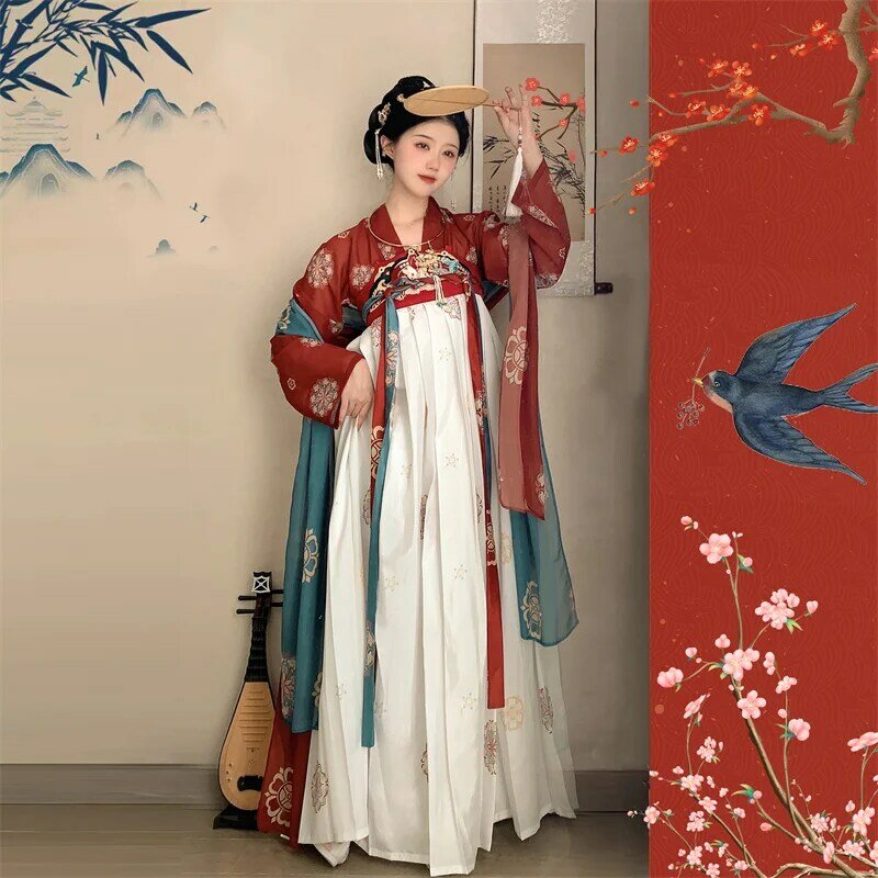 女性のための装飾的な妖精の漢服、伝統的な中国のコスプレ、ステージパフォーマンス、ヴィンテージプリンセス、フラワープリント、ハロウィーン