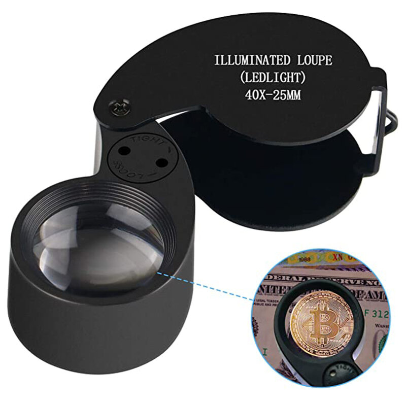 40X-25mm LED Illuminated Jewelers Loupe Magnifier With Light Diamond Eye Magnifying Glass For Jewelry Antiques Coins Stamps