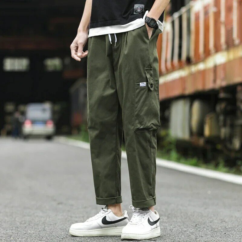 Комбинезон в стиле хип-хоп, мужские Модные шаровары в стиле Харадзюку, уличные повседневные брюки для бега, мужские брюки с карманами на шнуровке