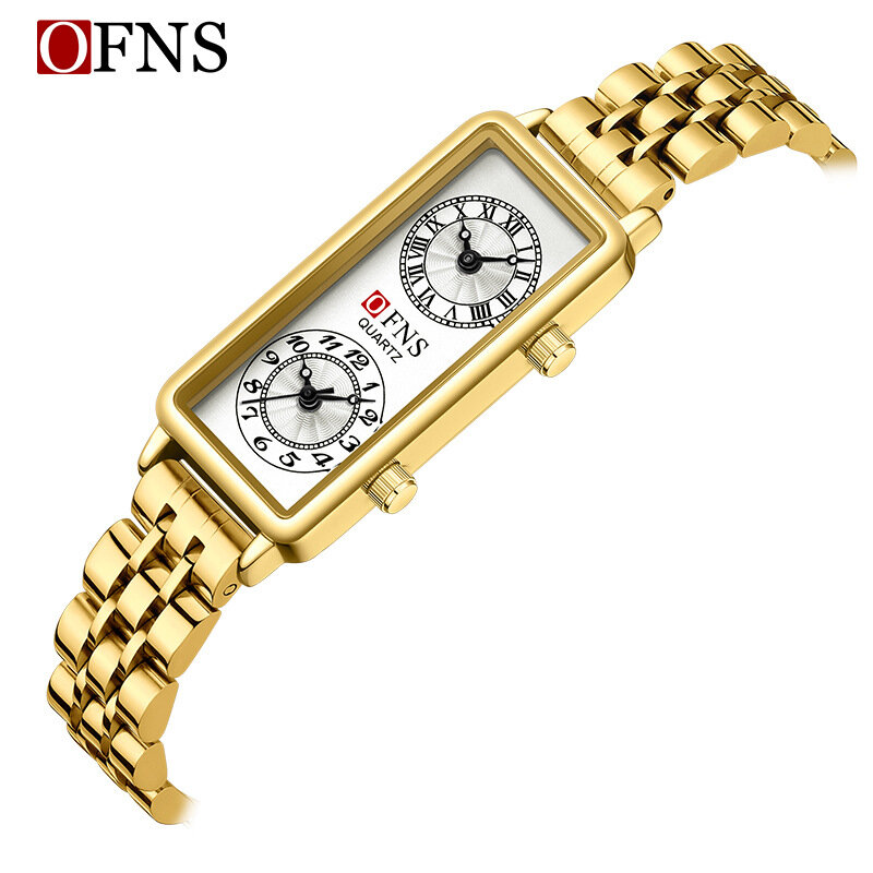นาฬิกาควอทซ์ ofns สำหรับแฟชั่นสำหรับผู้หญิงนาฬิกาข้อมือเลขโรมันกันน้ำได้สองเวลารายการส่งฟรีสำหรับสุภาพสตรี