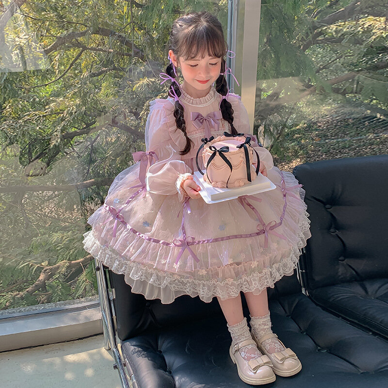2024 Lolita Meisjesjurk Lente Nieuw Product Roze Paarse Lolita Prinsessenrok Grote Kids Sweet Gaas Rok Cosplay Kostuums Anime