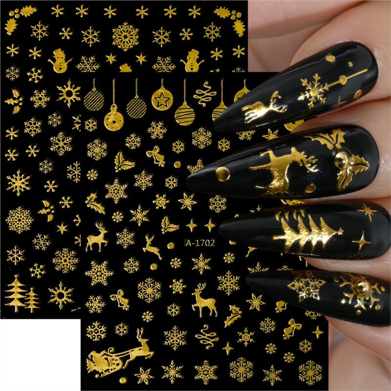 1Pc Christmas Series Snowflakes Nail Art Stickers 3D Bronzing Snowflakes Pattern Back Adhesive Winter Manicure Decoration Decals