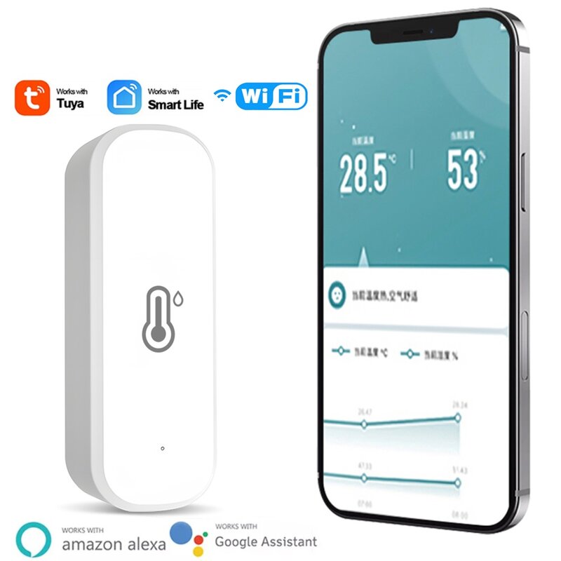 Sensor de humedad y temperatura WiFi para el hogar, 1 piezas, Compatible con Smart Life, TUYA