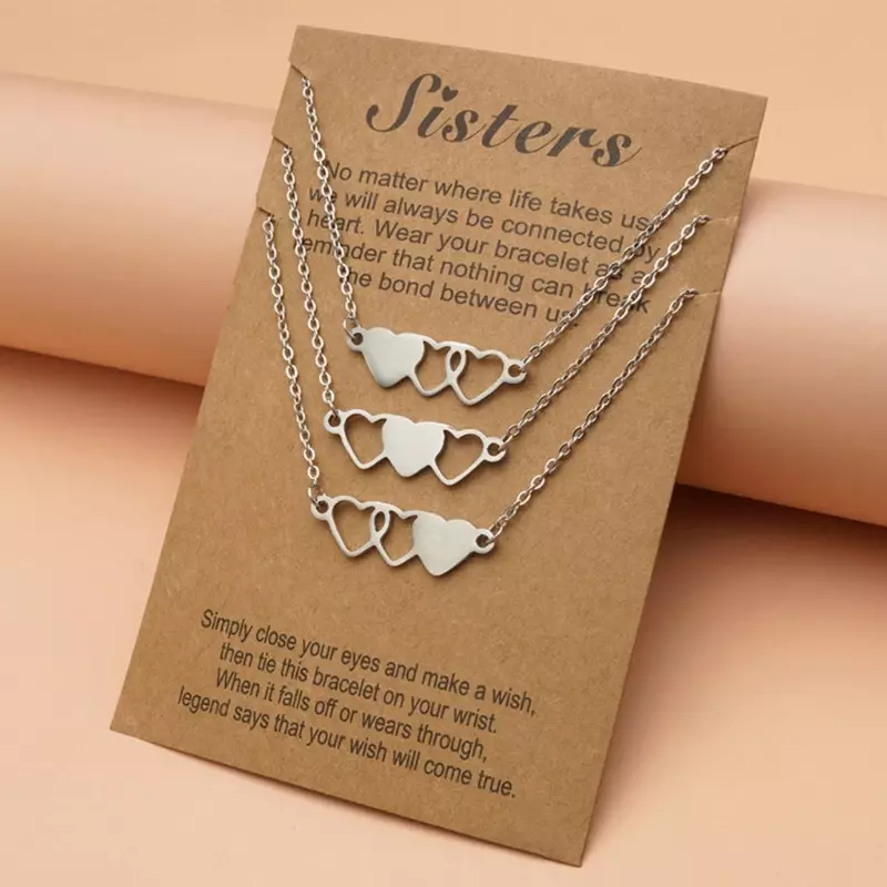 Ожерелье подходит для 3 одинаковых подвесок в форме сердца для дружбы на расстоянии